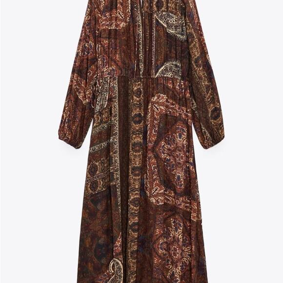 ZARA BLOGGER FAVORITE PRINTED MIDI DRESS BRICK - Picture 11 of 13